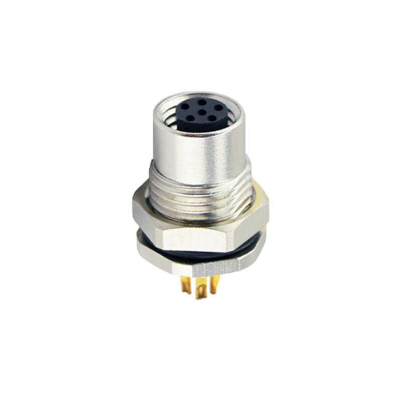 M8 6pins A code female straight front panel mount connector,unshielded,solder,brass with nickel plated shell